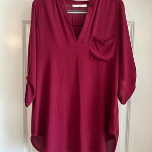 Women's Burgundy V-Neck Blouse